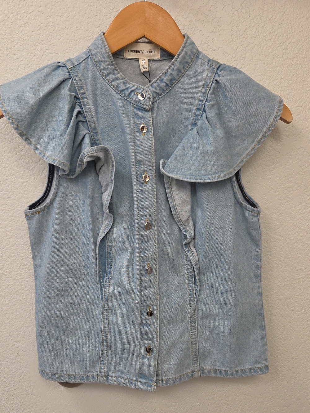Light-wash Denim Sleeveless Top by Current/Elliott Mandarin Collar XS NWT
